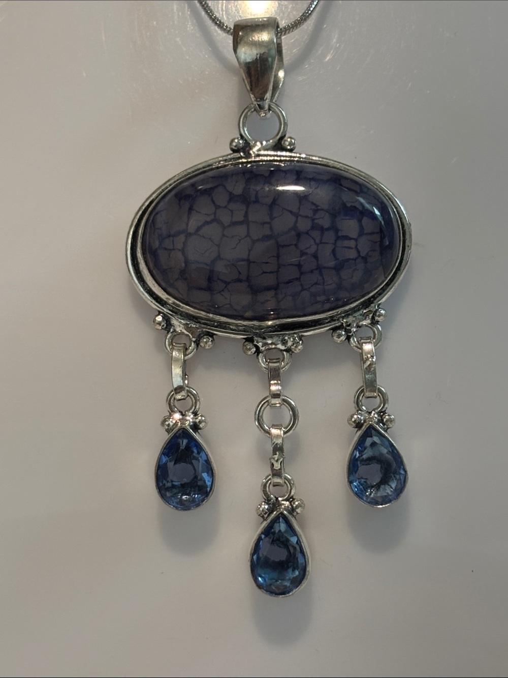 Solar Agate & Blue Topaz Gemstone Ethnic Handmade Pendant Necklace